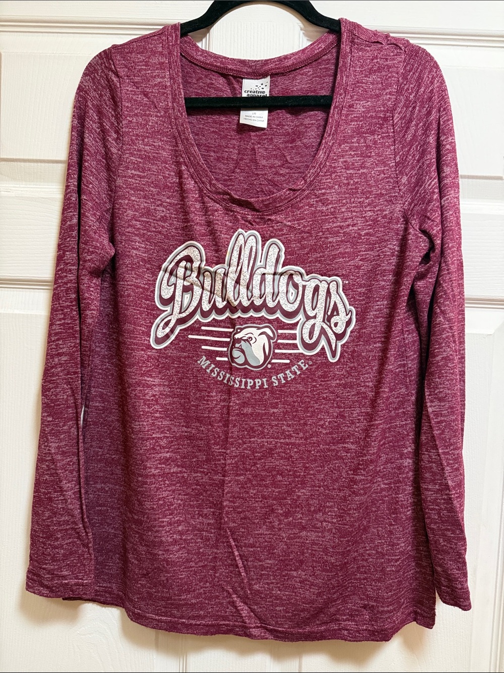 Mississippi State Bulldogs Maroon Scoop Neck Long Sleeve Tee